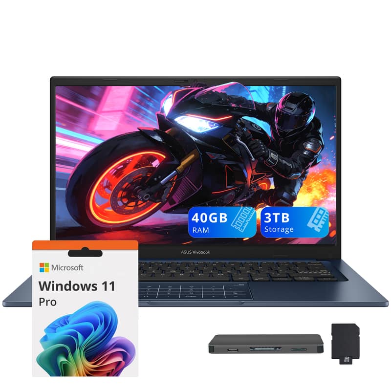 ASUS - Vivobook 14 14" FHD Laptop,Intel i3-1315U,40GB RAM,2TB SSD+1TB Dock Set,Intel UHD GPU,Wi-Fi 6E,Win 11 Pro - Blue
