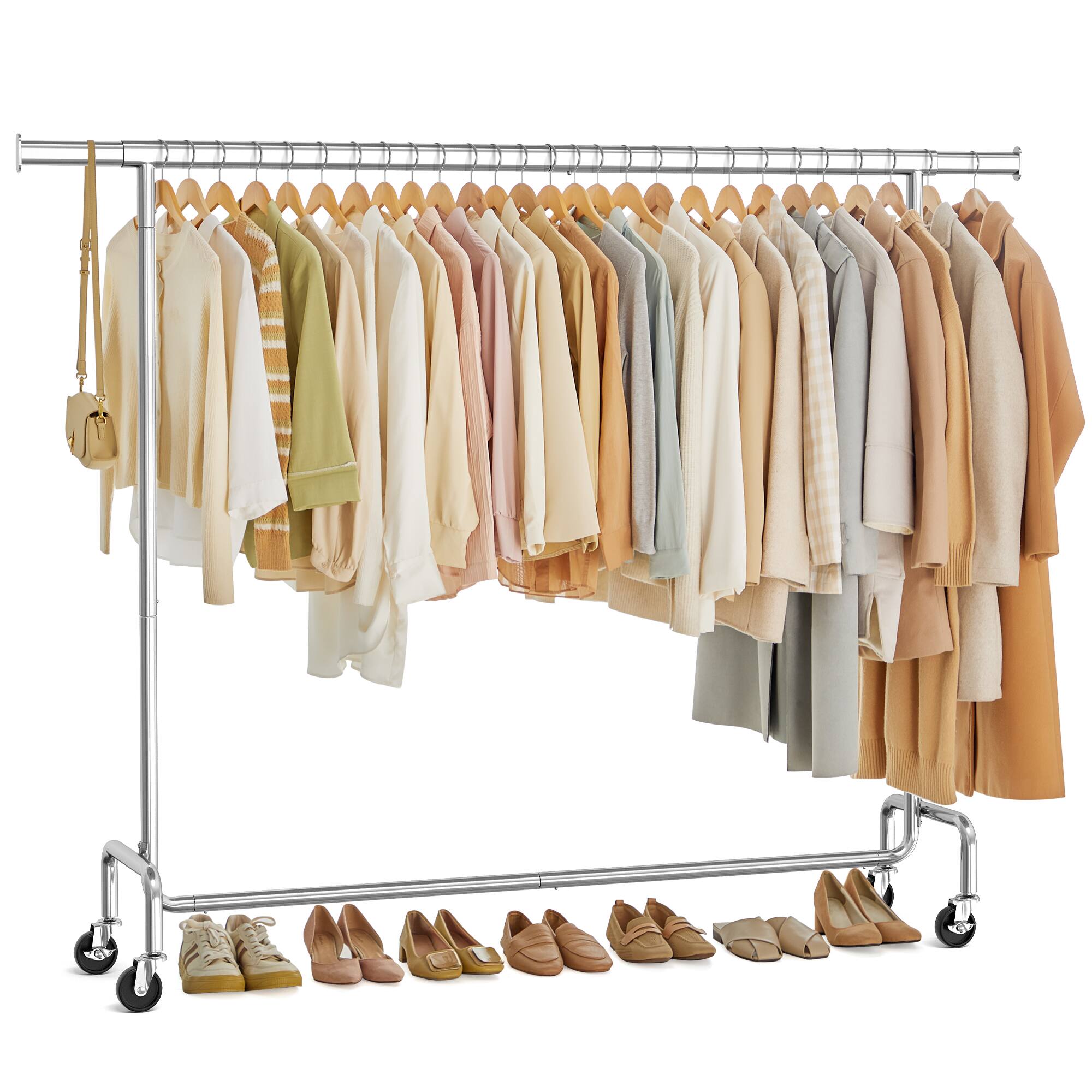 Front. Songmics Home - Clothes Rack with Wheels, Heavy-Duty Garment Rack with Extendable Hanging Rod, 243 lb Load Capacity - Silver.