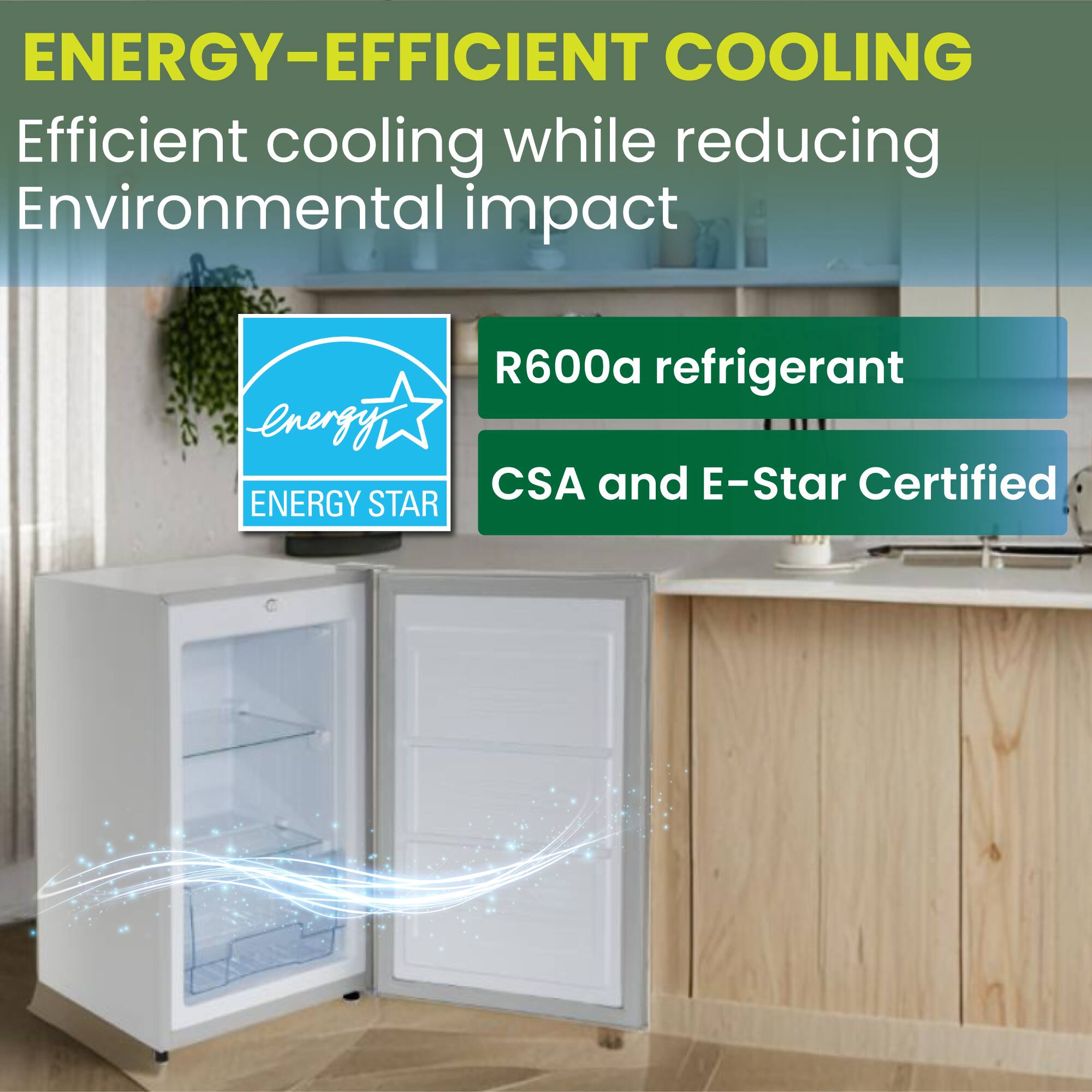ENERGY-EFFICIENT COOLING  
Efficient cooling while reducing Environmental impact  

R600a refrigerant  
CSA and E-Star Certified  

ENERGY STAR