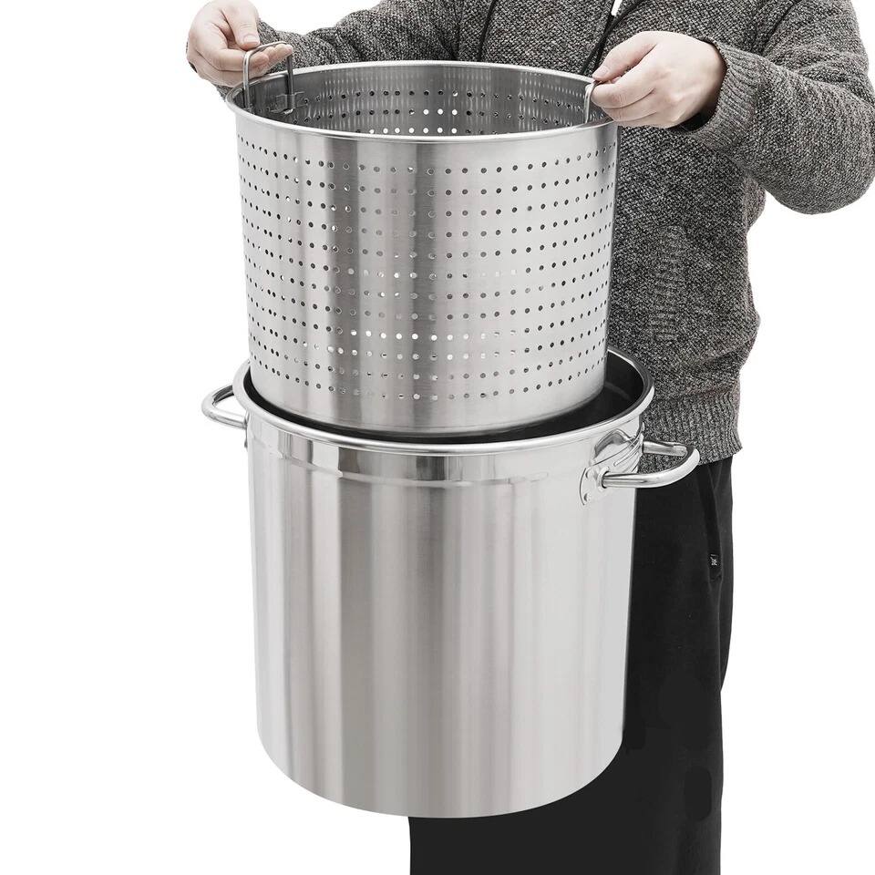 Alt View 4. Home Collection - 55 Qt Stainless Steel Seafood Boil Pot with Basket and Lid - Silver.