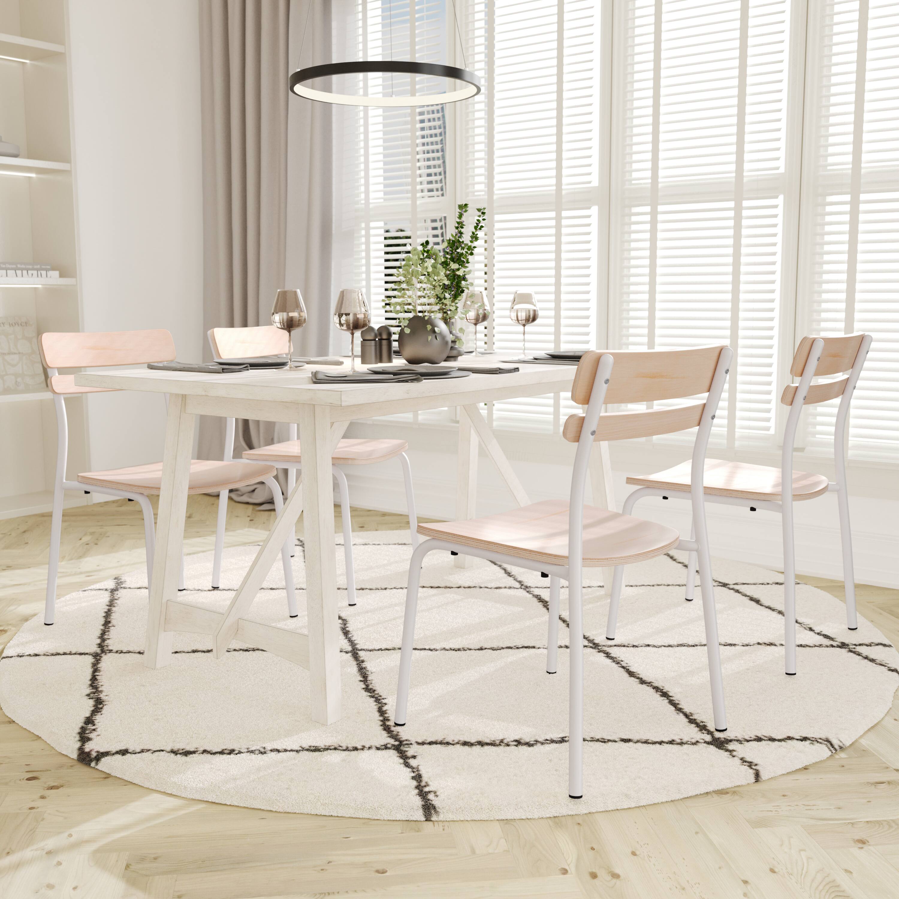 Alt View 2. Emma + Oliver - Blanchard Set of 2 Dining Chairs with Metal Frames and Solid Wood Seats and Backs with Antique Finishes - Antique White.