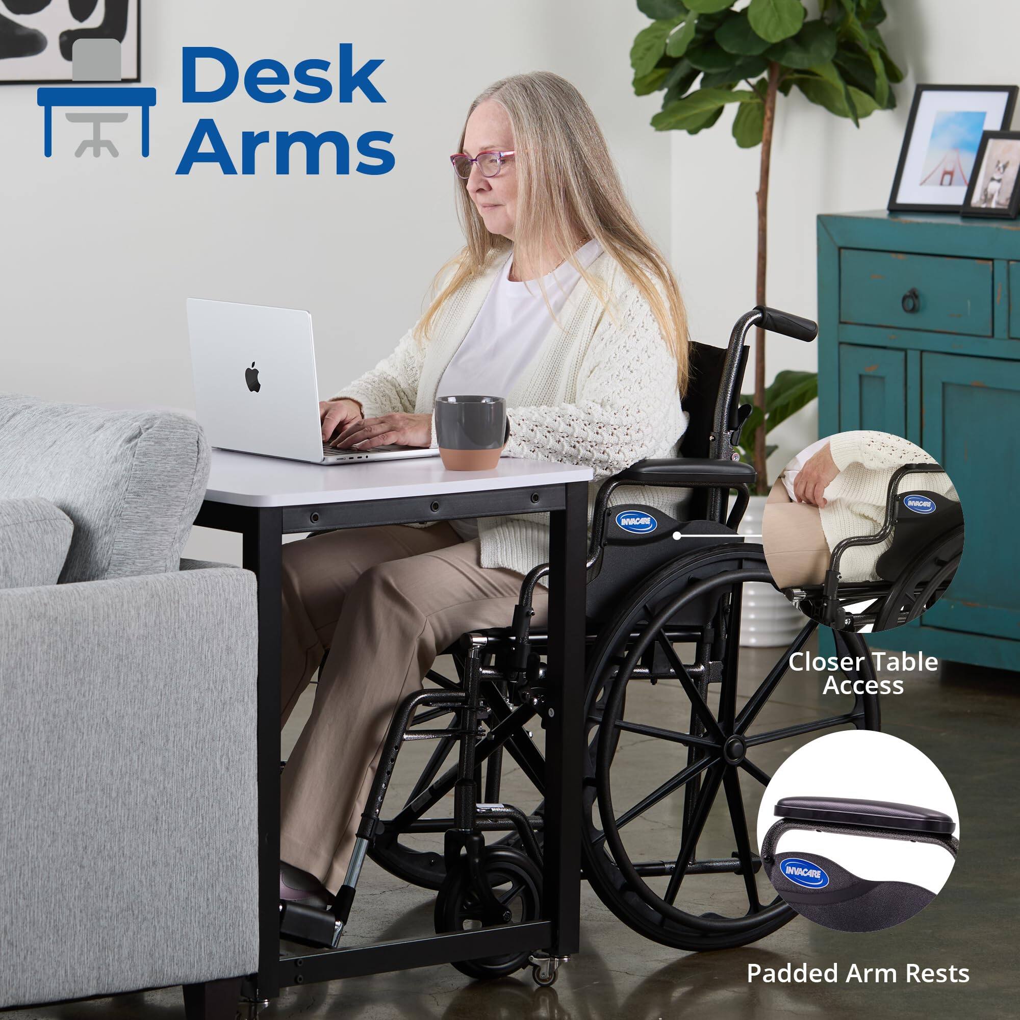 Desk Arms WAces NAm Closer Table Access INVACARE Padded Arm Rests