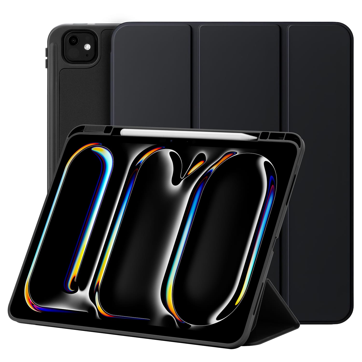 Front. Vena - For Apple iPad Pro 13 Inch Case with Pencil Holder, iPad Pro M4 13 Inch Case Cover (2024) with Slim Trifold Stand, Black - Black.