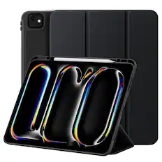 Front. Vena - Folio Case for Apple iPad Pro 13 Inch M5 (2025) with Pencil Holder, Slim Trifold Stand Cover for iPad Pro 13" M4, Black - Black.