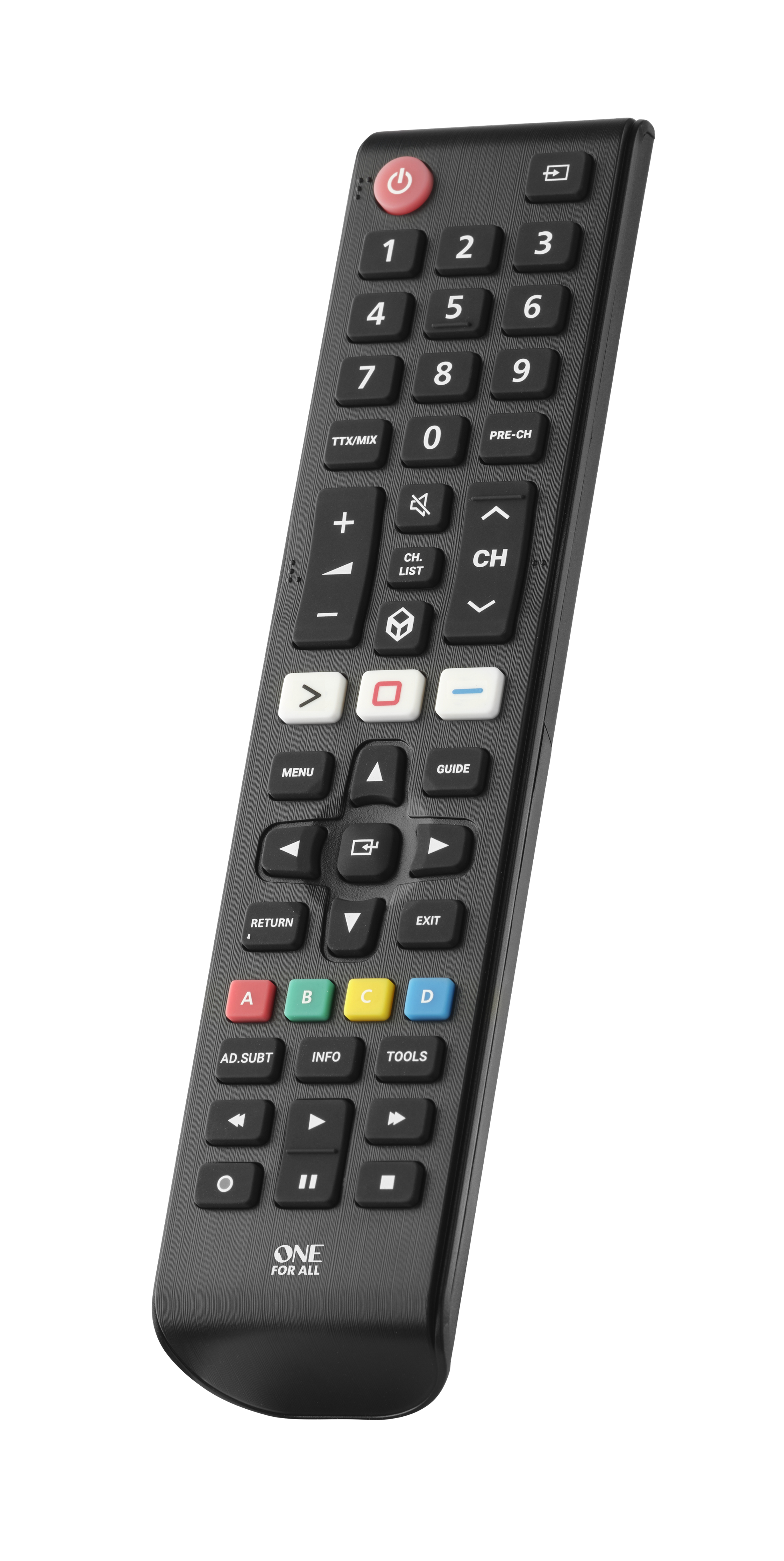 1 2 3 4 5 6 7 8 9 0 TTX/MIX PRE-CH + CH LIST - CH MENU GUIDE RETURN EXIT A B C D AD.SUBT INFO TOOLS ONE FOR ALL