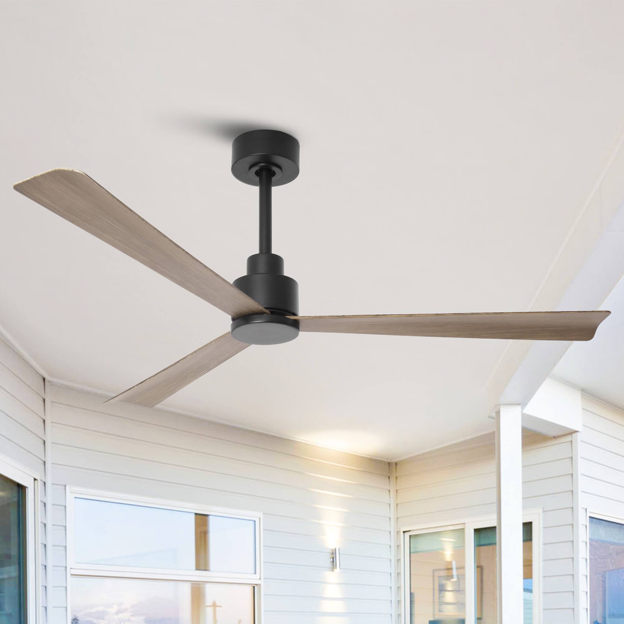 Alt View 1. Parrot Uncle - 52" Modern 3-Blade Ceiling Fan with Reversible DC Motor, 6-Speed, Remote Control, No Light - Brown.