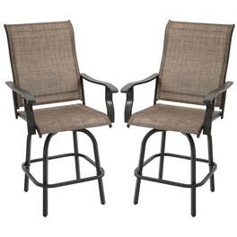 Resenkos - 2 Outdoor Swivel Bar Stools Set, Armrests, Bar Height Patio Chairs,Steel, Sling Fabric - Brown