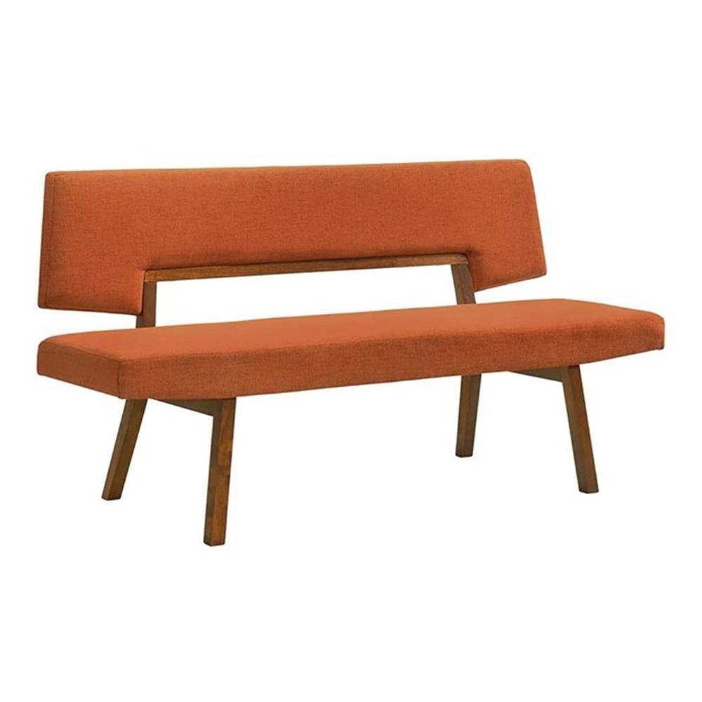Angle. Armen Living - Channell Wood Dining Bench in Walnut Finish with Orange Fabric - Orange.