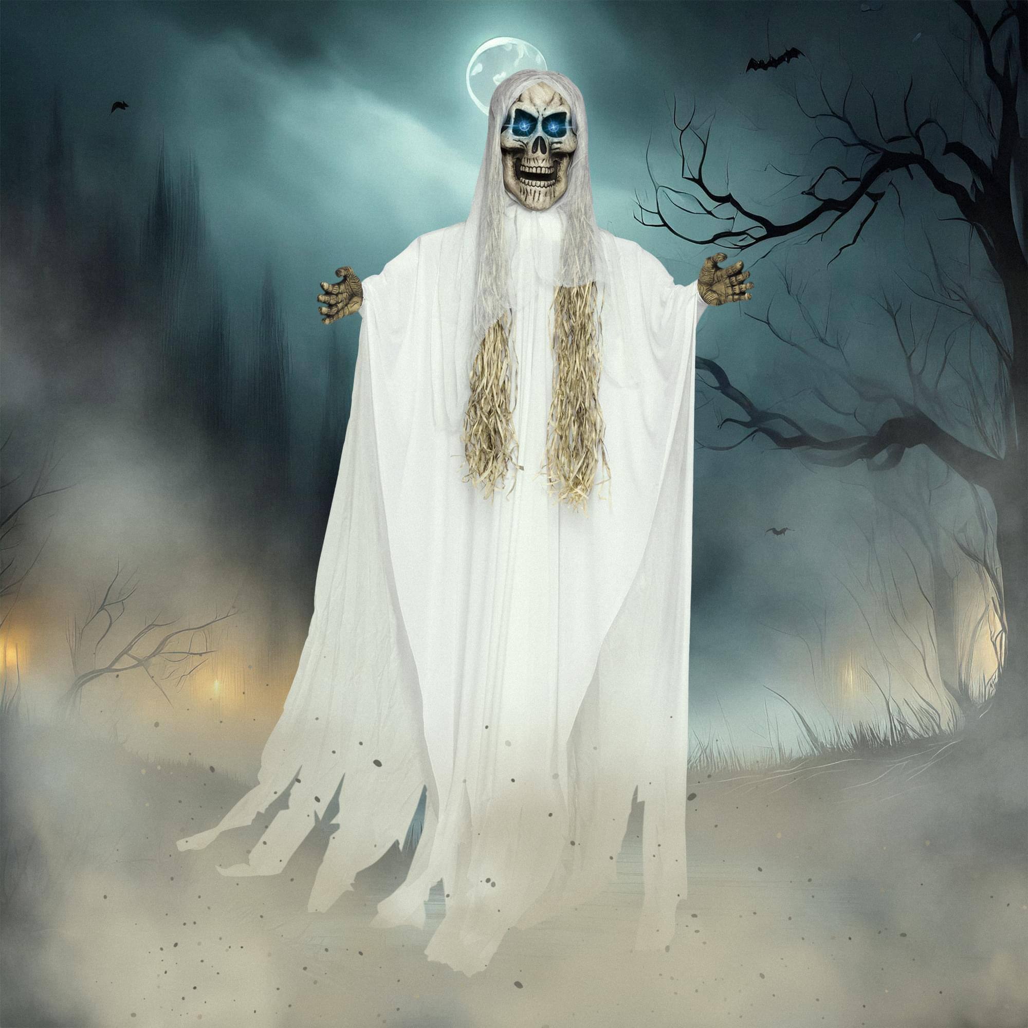 Alt View 1. Funworld - Light-Up 10ft Hanging Skull Reaper Yard Décor - White.