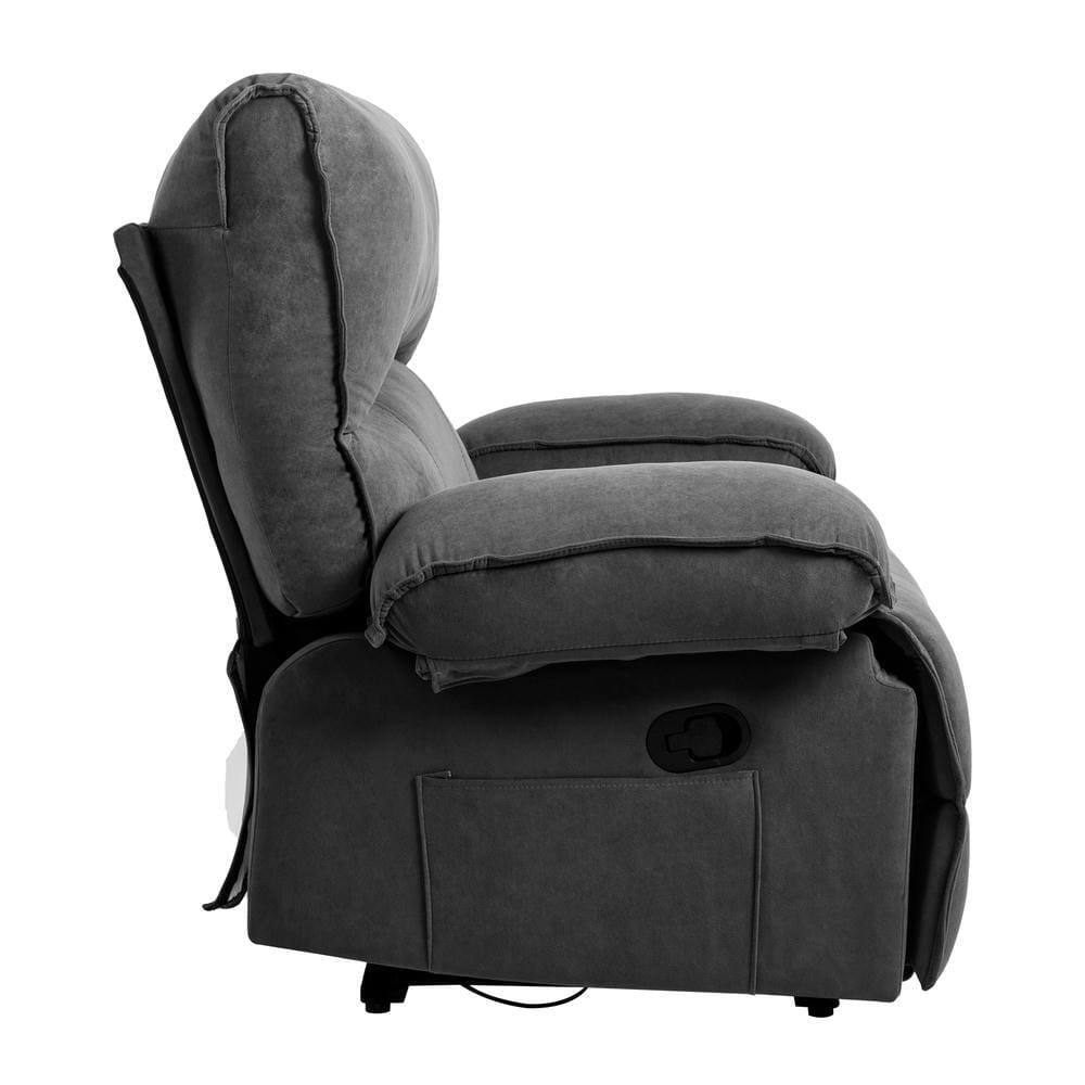 Alt View 7. Kadyn - Oversized Push-Back Recliner, 27.5" Wide Seat, Massage Pillow, Super Soft Fleece, 2-Box Shipping, Gray - Gray.