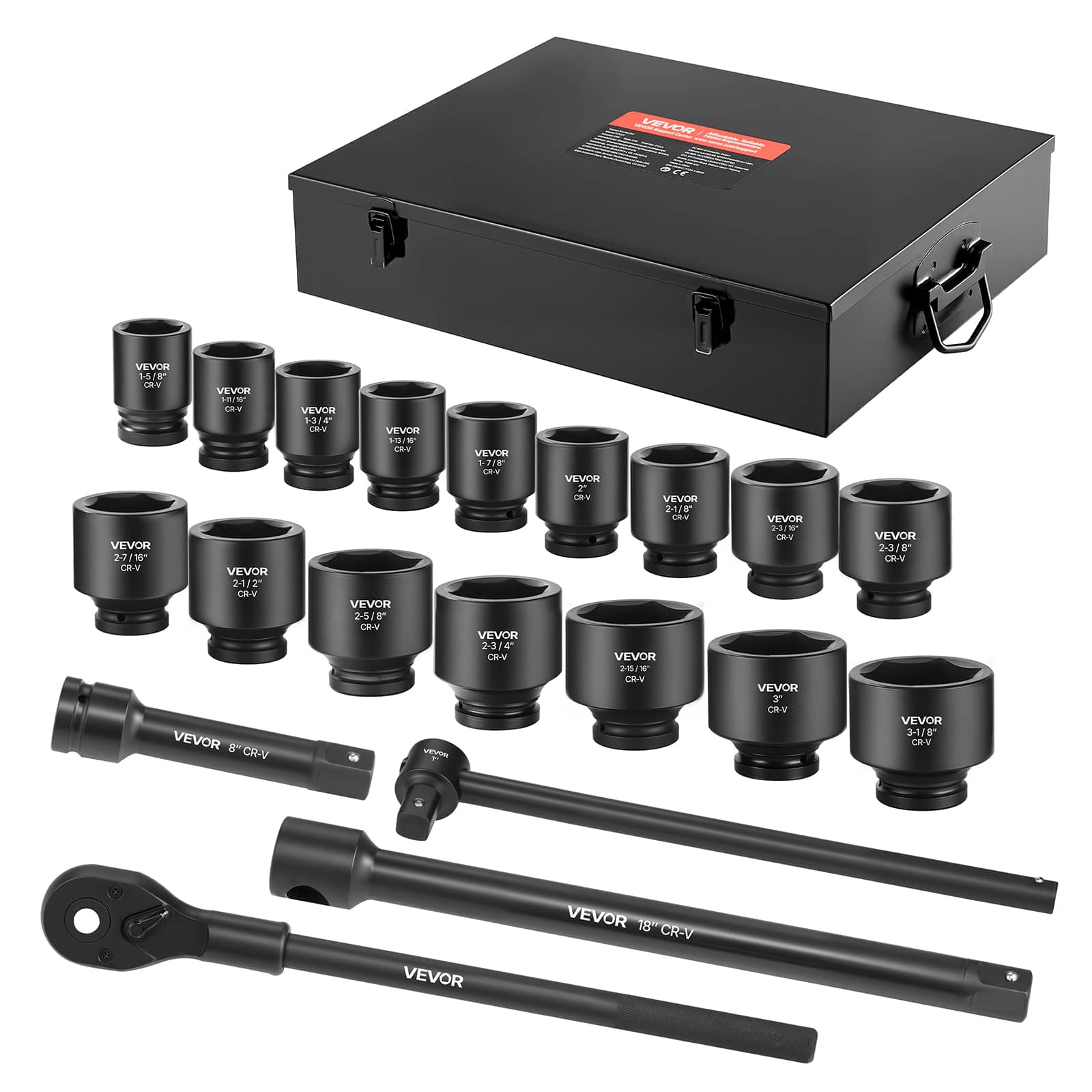 VEVOR - 1 in Drive Impact Socket Set, 21 Piece, 6 Point Shallow Impact Sockets, SAE (1-5/8 in to 3-1/8 in) - Black price history on PriceWatchPro