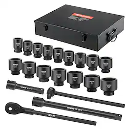 VEVOR - 1 in Drive Impact Socket Set, 21 Piece, 6 Point Shallow Impact Sockets, SAE (1-5/8 in to 3-1/8 in) - Black