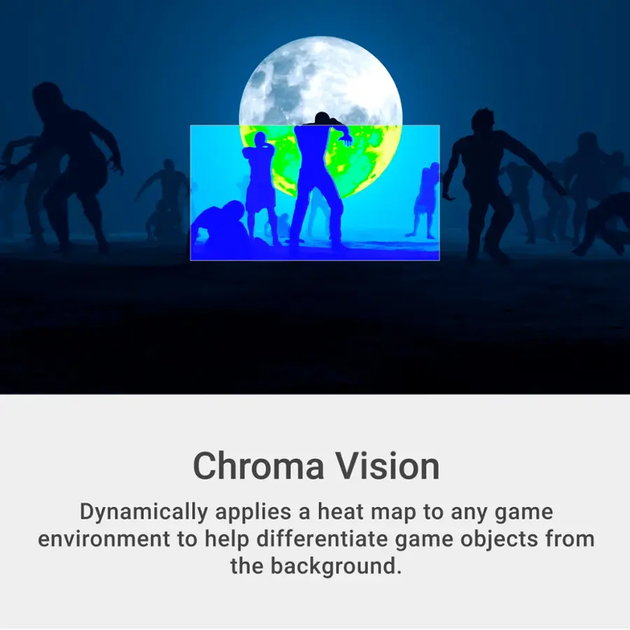 Chroma Vision Dynamically applies a heat map to any game environment to help differentiate game objects from the background.