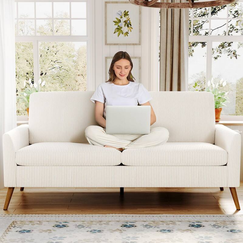 Alt View 5. Dyonery - Dyonery  68" Loveseat Sofa, Comfy  Linen Couches for Living Room, Mid Century Modern Love Seat Sofa - White.