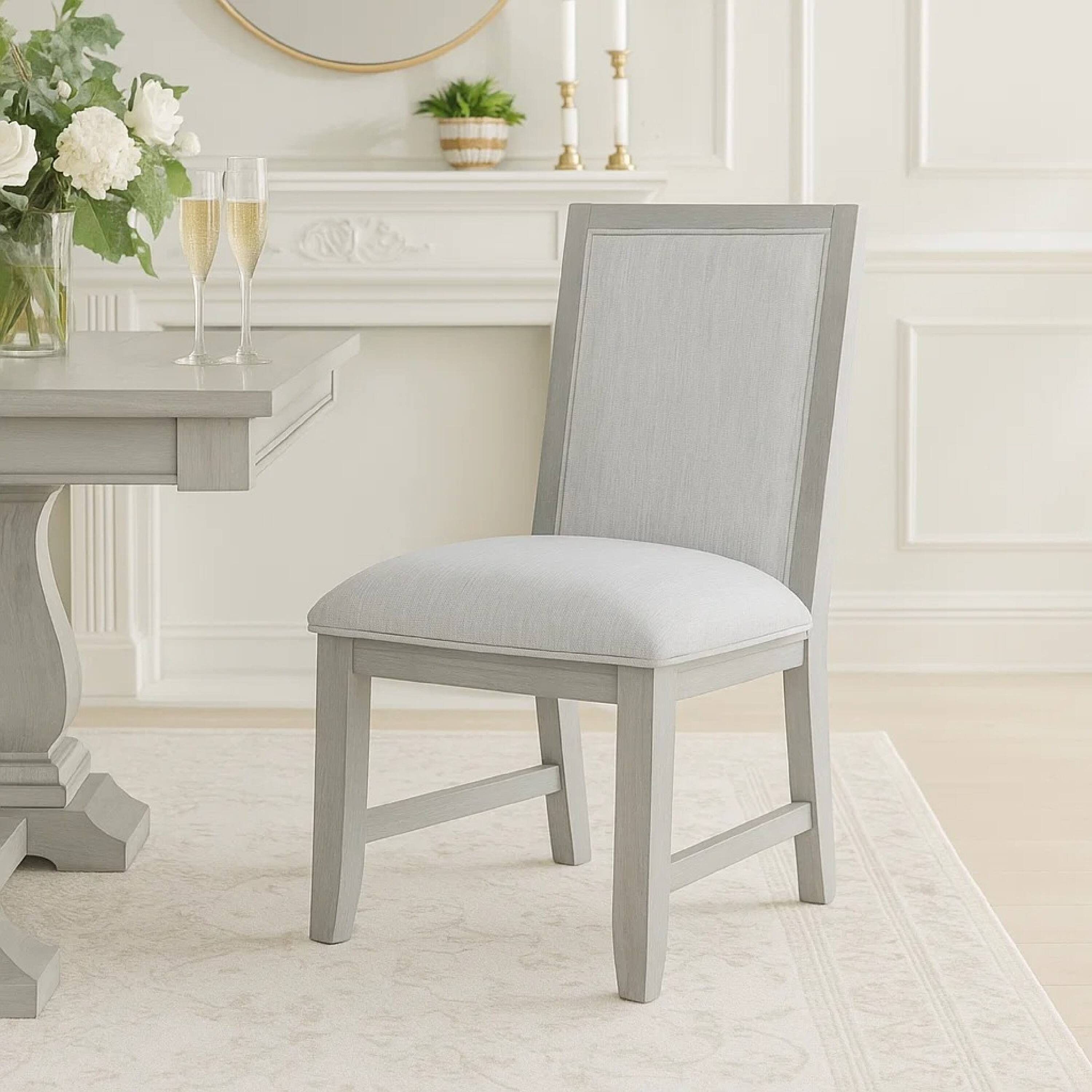 Alt View 3. Manhattan Lane - Ion Dining Side Chair Set of 2, Mist Gray Polyester & Solid Rubberwood - Gray.