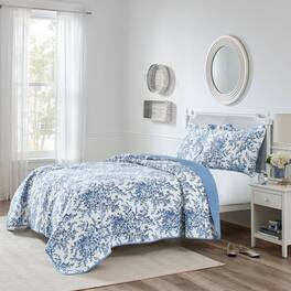 Hivvago - Full/Queen 3 Piece Bed In A Bag Reversible Blue White Floral Cotton Quilt Set - Blue, White