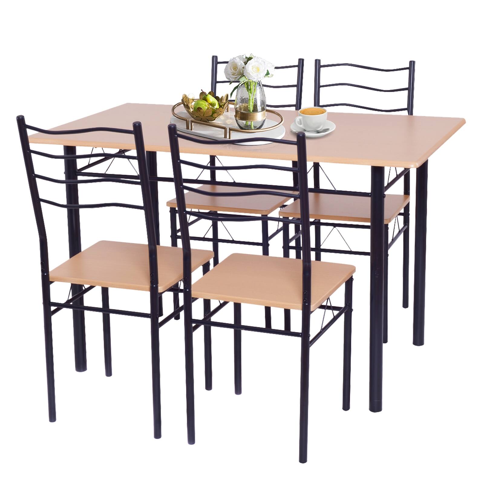 Ecooso - 5 Piece Wood and Metal Dining Set with Table and 4 Chairs for Kitchen Area - Natural