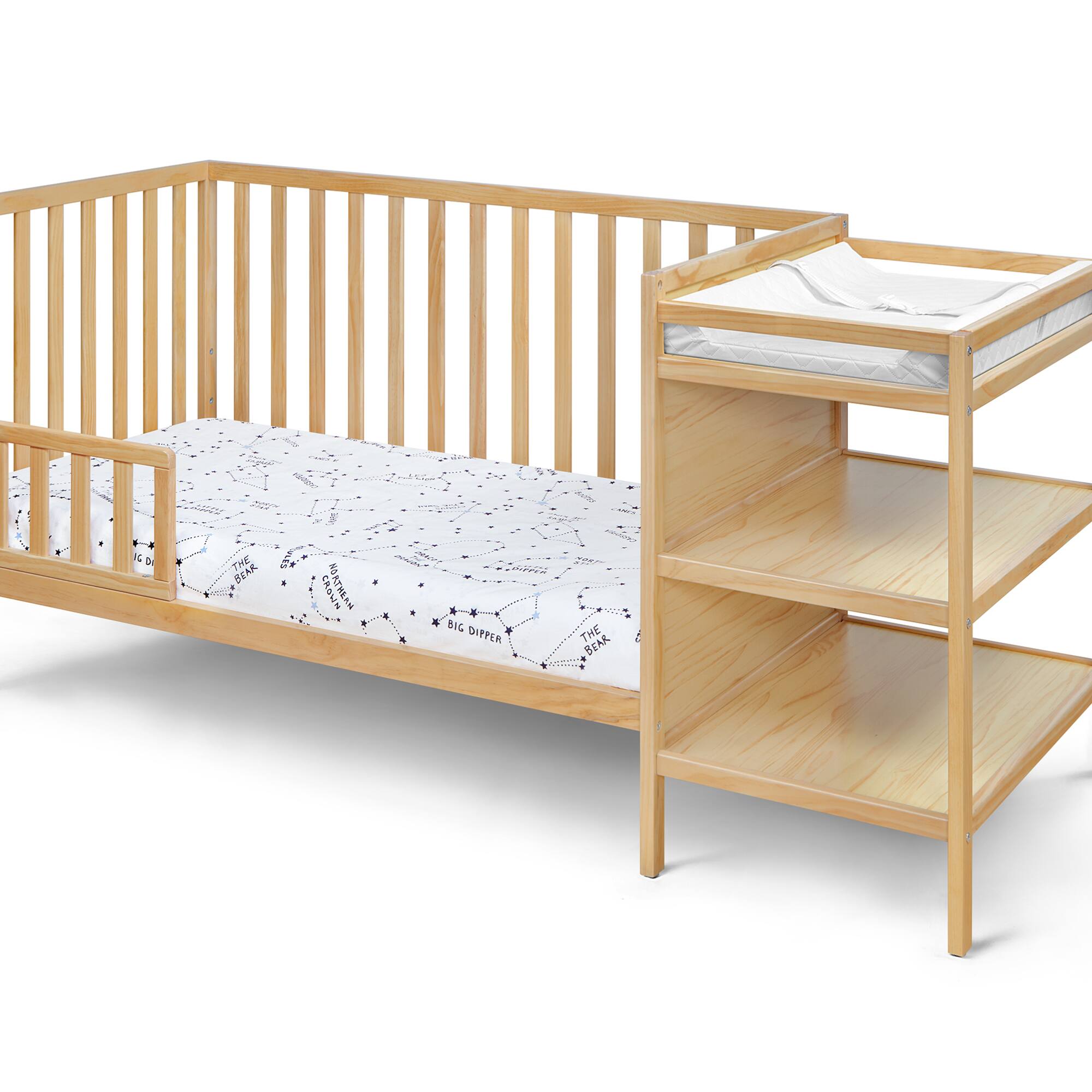Alt View 4. GOODSILO - 3-in-1 Convertible Crib and Changer Combo with Storage Shelves and Adjustable Mattress Support - Natural.