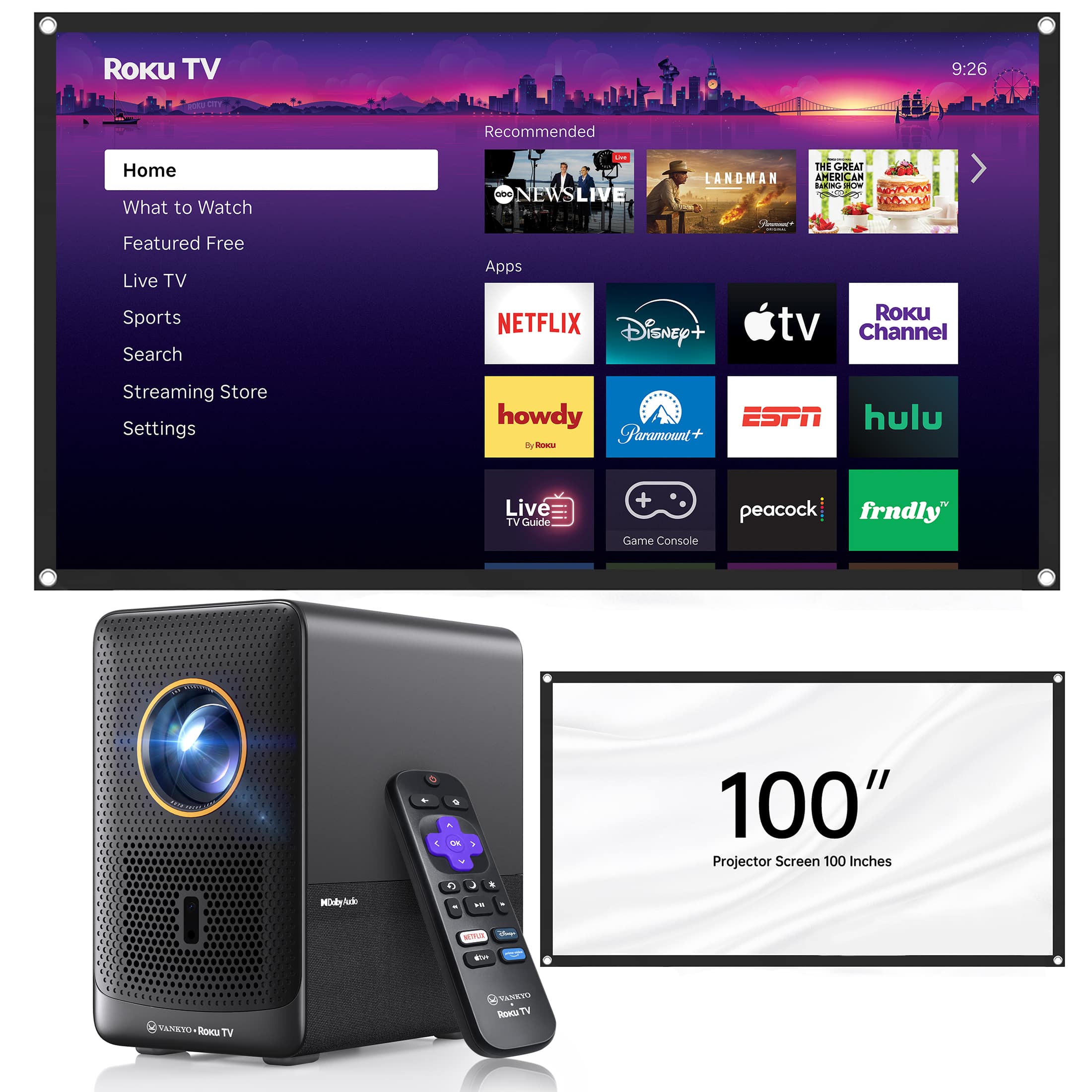 Vankyo - Performance H500RS Native Full HD 1080P Smart Single LCD Portable Projector with Built-in Roku TV, 100” Screen - Black price history on PriceWatchPro