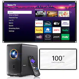 Vankyo - Performance H500RS Native Full HD 1080P Smart Single LCD Portable Projector with Built-in Roku TV, 100” Screen - Black