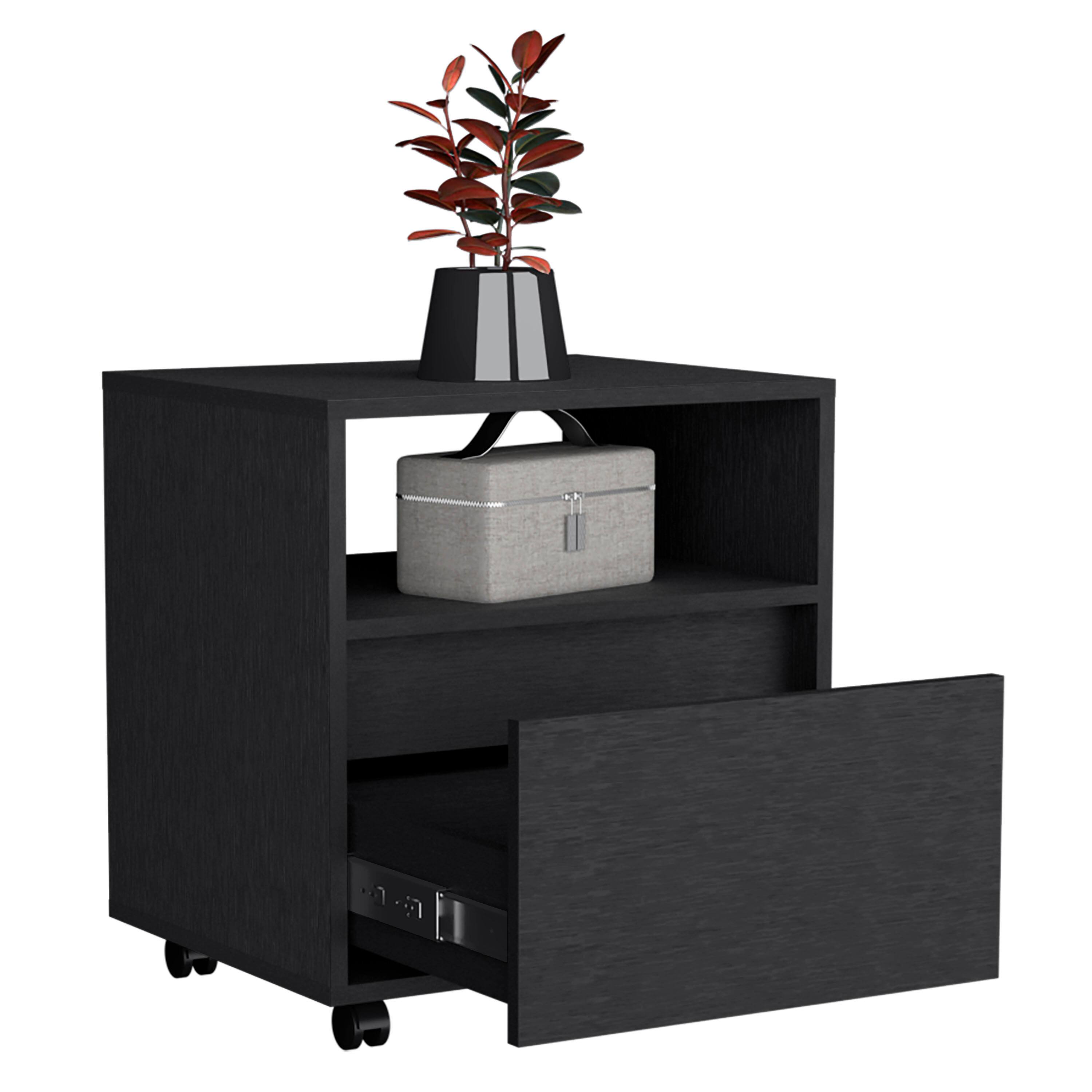 Alt View 3. Tiramisubest - Modern Nightstand with Drawer and Casters, Black, Space-Saving Design - White.