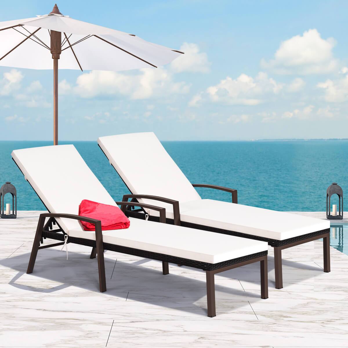 Alt View 4. Costway - Costway Set of 2 Patio Rattan Chaise Lounge Chair Outdoor Reclining Chaise Sun Lounger - Red.