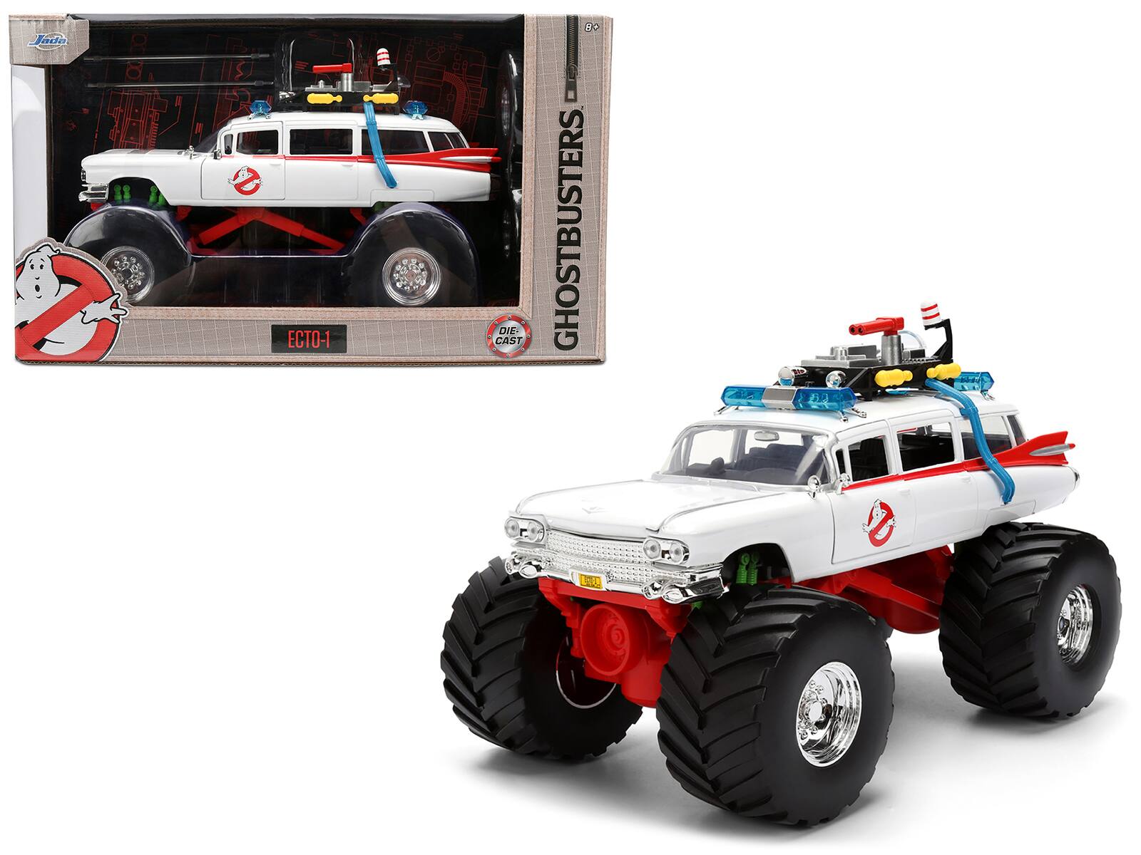 Jada - 1959 Cadillac Ambulance Ecto-1 "Ghostbusters" (1984) Movie Monster Truck Version "Hollywood Rides" Series 1/24 - White With Red