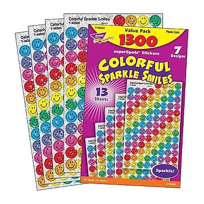 Colorful Sparkle Smile  
Colorful T-45505 T-46505 T-46909  
Color Value Pack Photo Sale  
T-45505 Colo T-445  
1300 superSpots' Stickers  
7 Designs  
COLORFUL SPARKLE SMILES  
13 Color Sheets  
Sparkle!  
All TREND