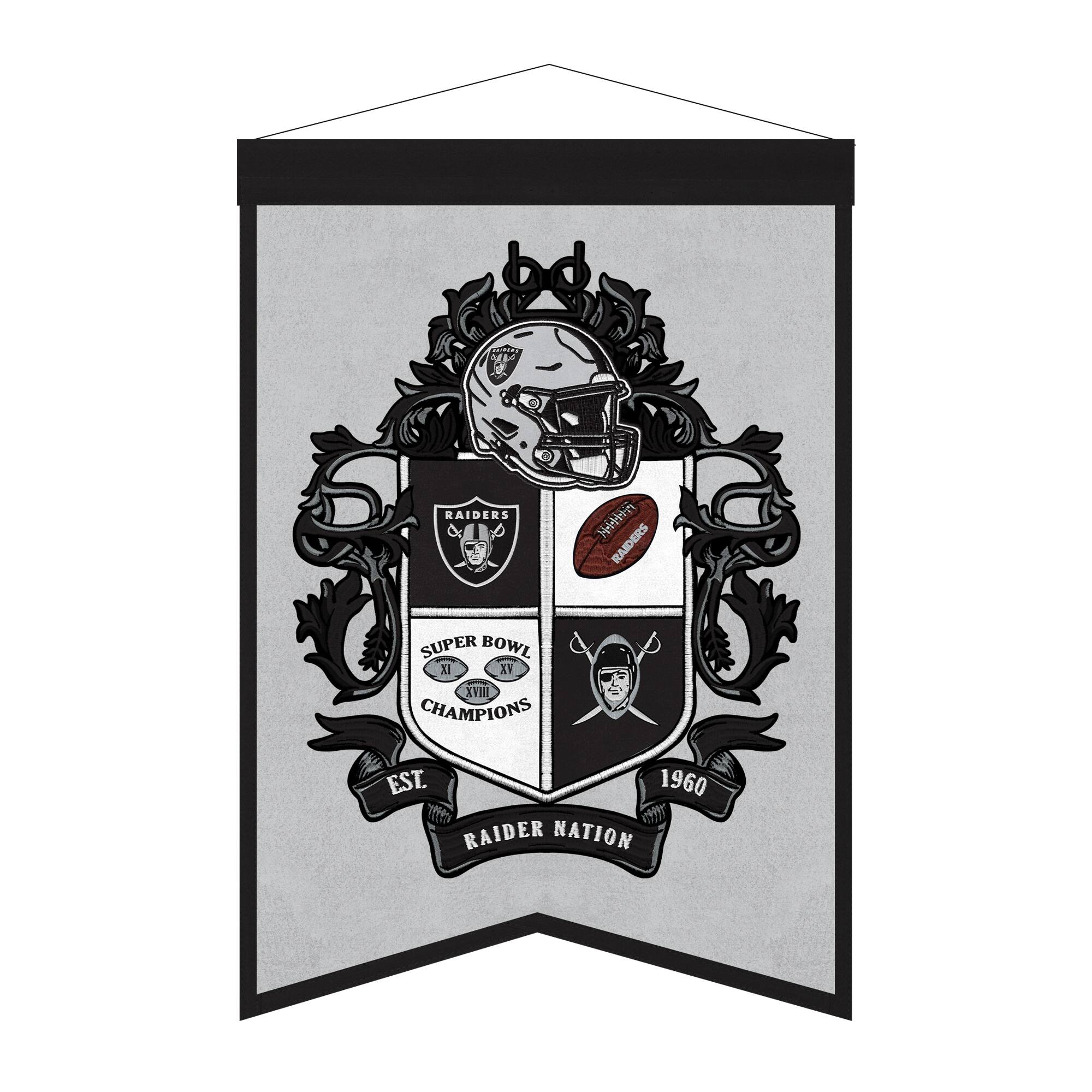 RAIDERS  
SUPER BOWL XI XV XVIII CHAMPIONS  
EST. 1960  
RAIDER NATION