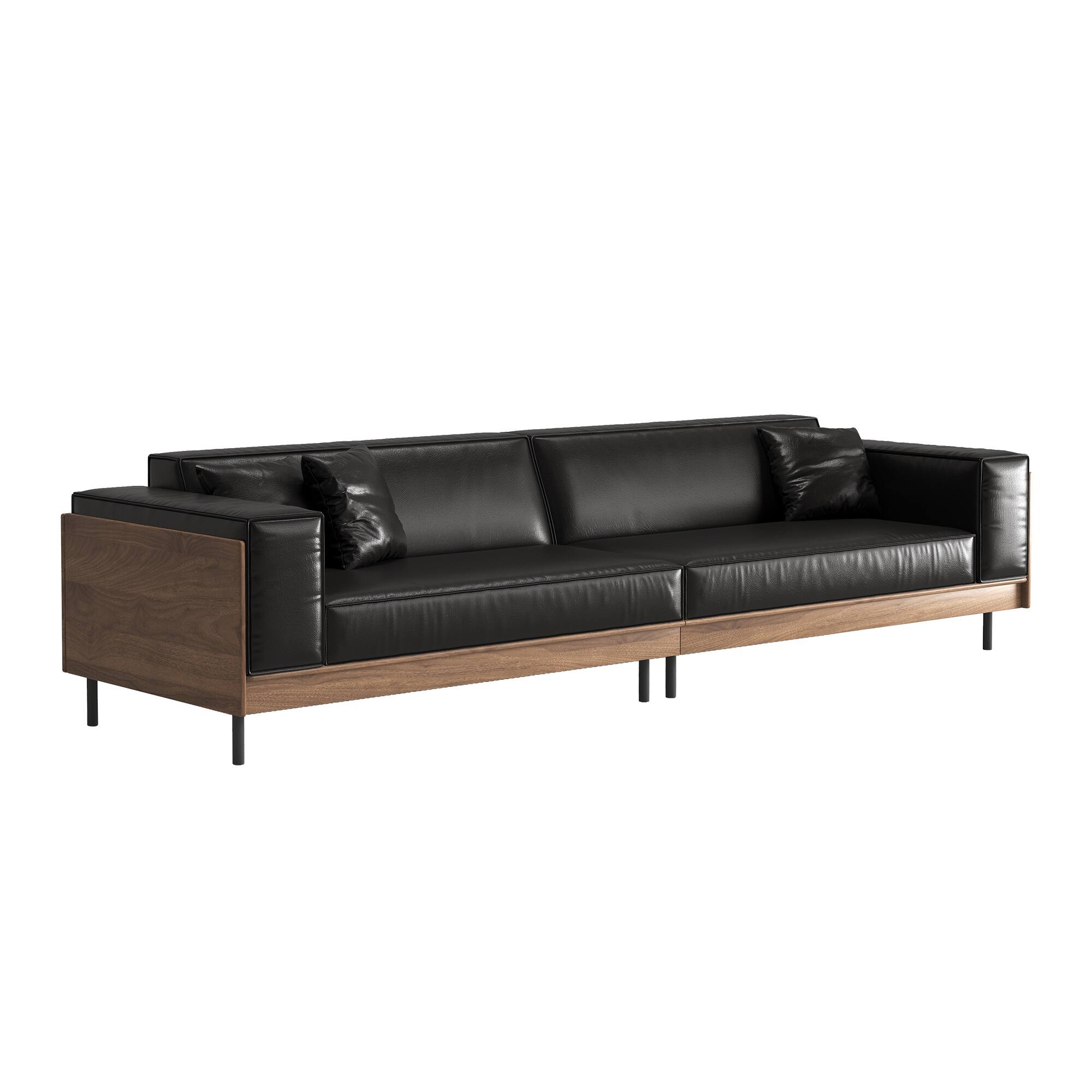 Alt View 4. luck idea - Modern Leather Sofa 98.42" Wide, Upholstered Couch with Solid Wood Frame, Metal Legs and 3 Throw Pillows - Black.