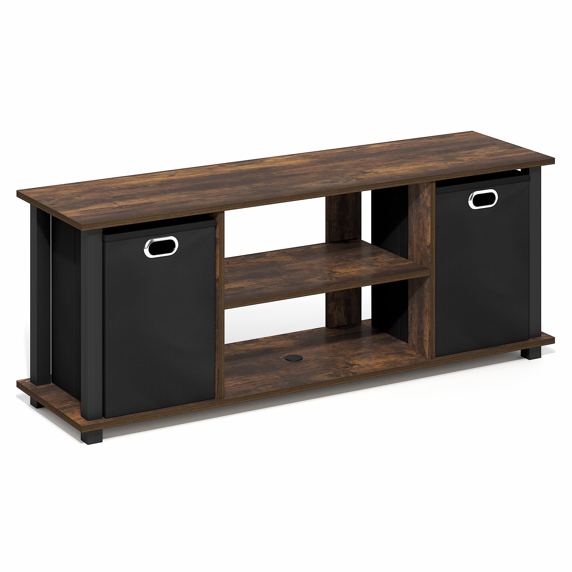 Alt View 5. Furinno - ECON TV Stand, 3-Tier Rectangular Entertainment Center with Open Back and Storage Bins, TV Console for TV up to 46 Inch - Amber Pine/Black.