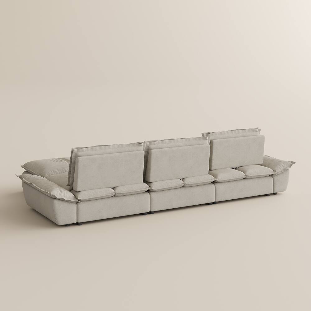 Alt View 9. POVISON - 141.73" Sailboat Deep Sofa Stain Resistant Cozy Couch with Ottoman - Beige Suede Fabric.