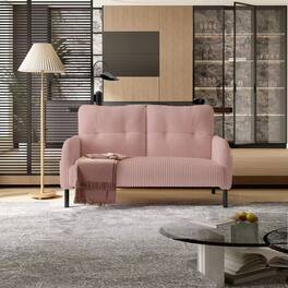 GOODSILO - Elegant Corduroy Double Sofa with High Rebound Springs and Side Pockets for Living Rooms and Bedrooms - Pink