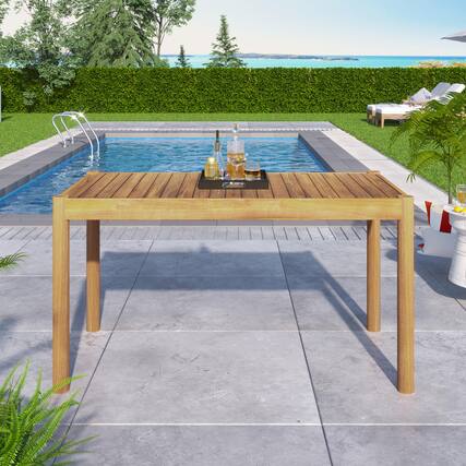 Front. Mondawe - 55"L Acacia Wood Dining Table - Light Teak.