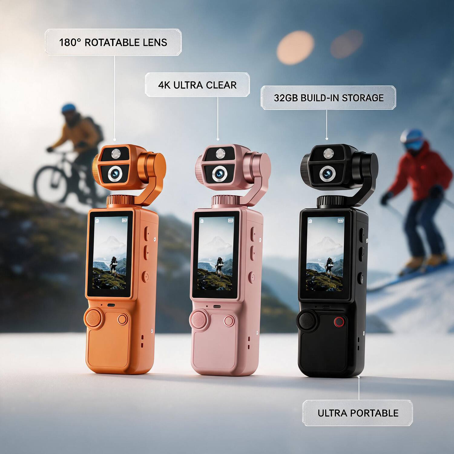 180° ROTATABLE LENS  
4K ULTRA CLEAR  
32GB BUILD-IN STORAGE  
ULTRA PORTABLE