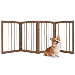 Gymax - 83'' L x 30'' H Dog Gate 4-Panel Wooden Pet Fence for Indoor Stairs Doorway - Brown