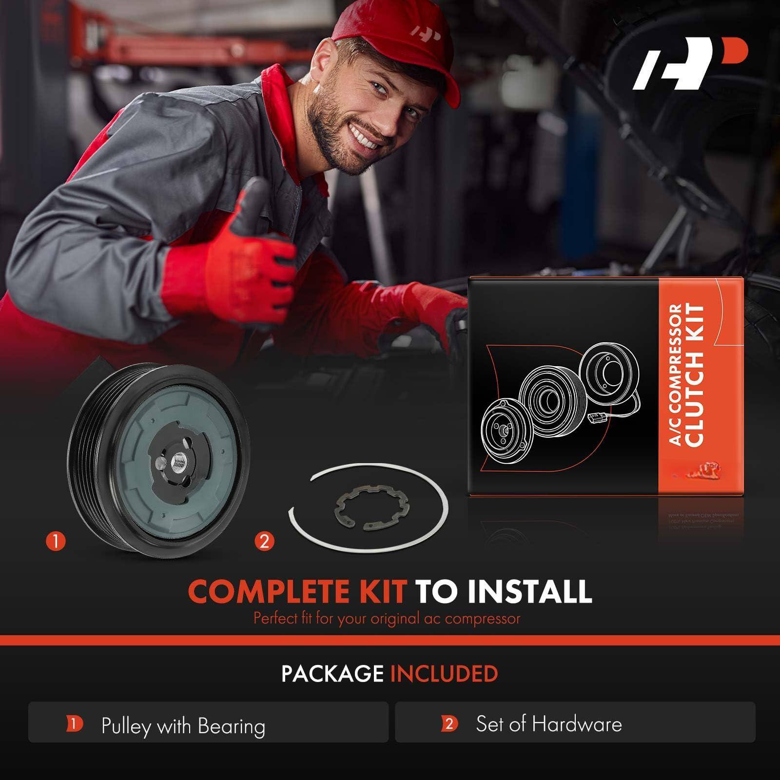 AC CLUTCH COMPRESSOR KIT

COMPLETE KIT TO INSTALL  
Perfect fit for your original ac compressor

PACKAGE INCLUDED  
1. Pulley with Bearing  
2. Set of Hardware