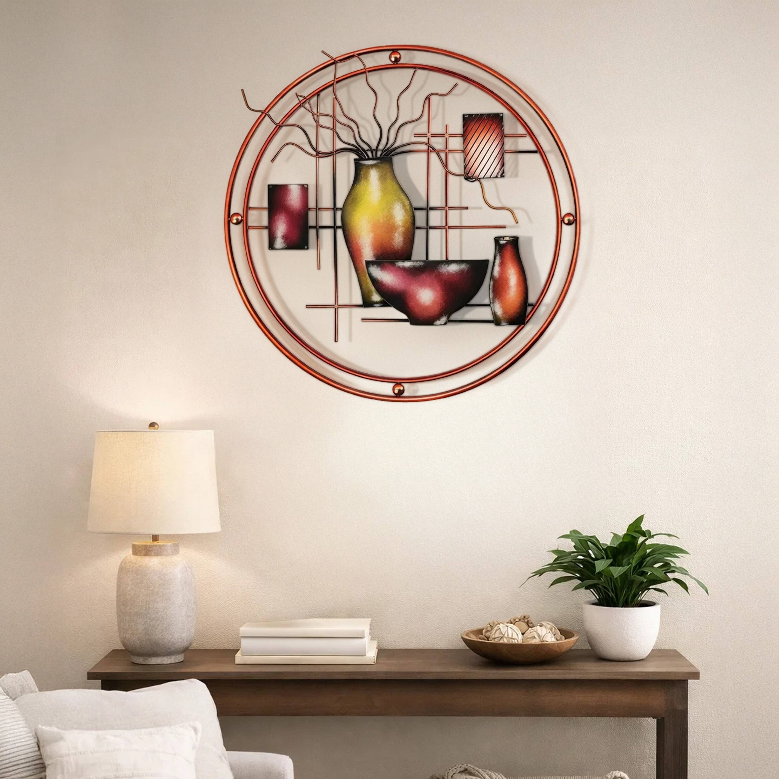 Alt View 8. Manhattan Lane - 22 Inch Round Metal Wall Decor With Vase - Multicolor.