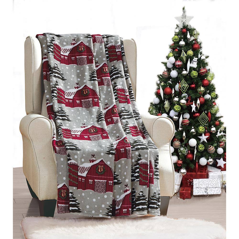 Alt View 1. Noble House - Plazatex Snowy Barn plush Decorative Christmas Machine Washable Throw 50" X 60" Grey - Grey.