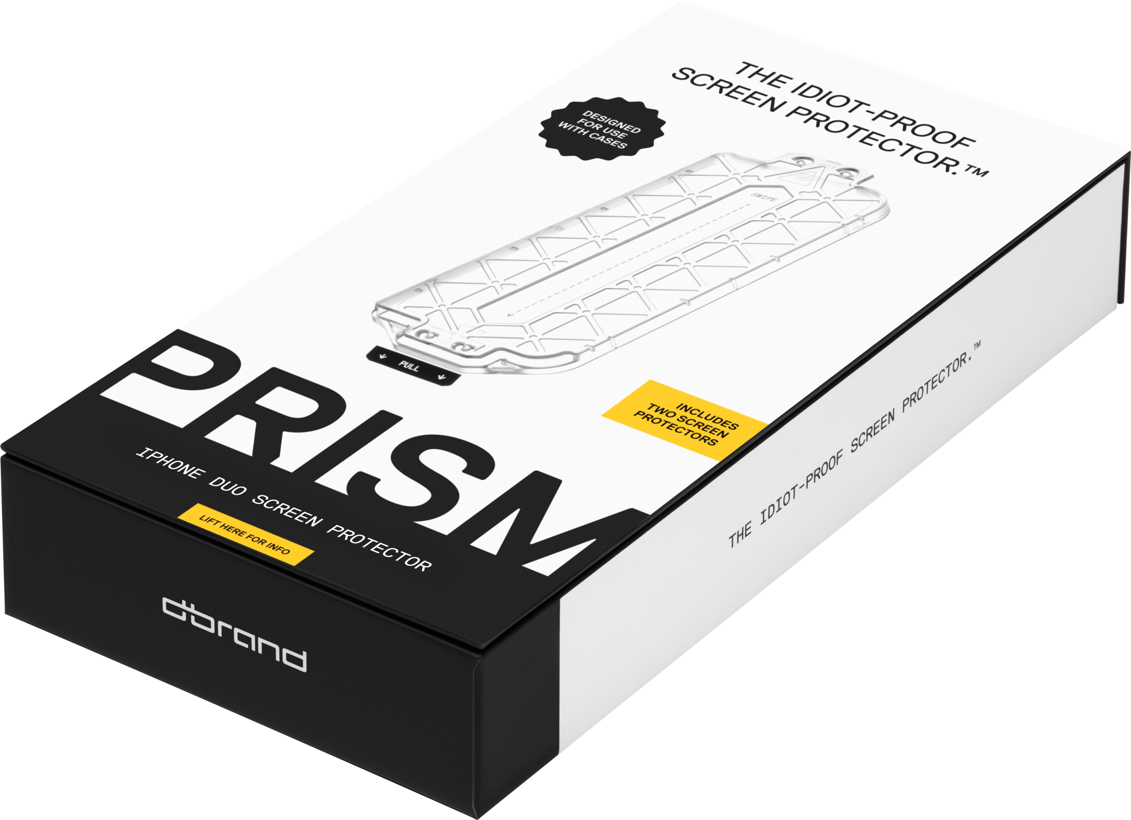 SCREEN THE WITH FOR DESIGNED CASES USE IDIOT-PROOF™ PULL PROTECTOR. TWO INCLUDES PROTECTORS SCREEN PRISM IPHONE LIFT DUO HERE FOR INFO SCREEN PROTECTOR THE IDIOT-PROOF dbrand