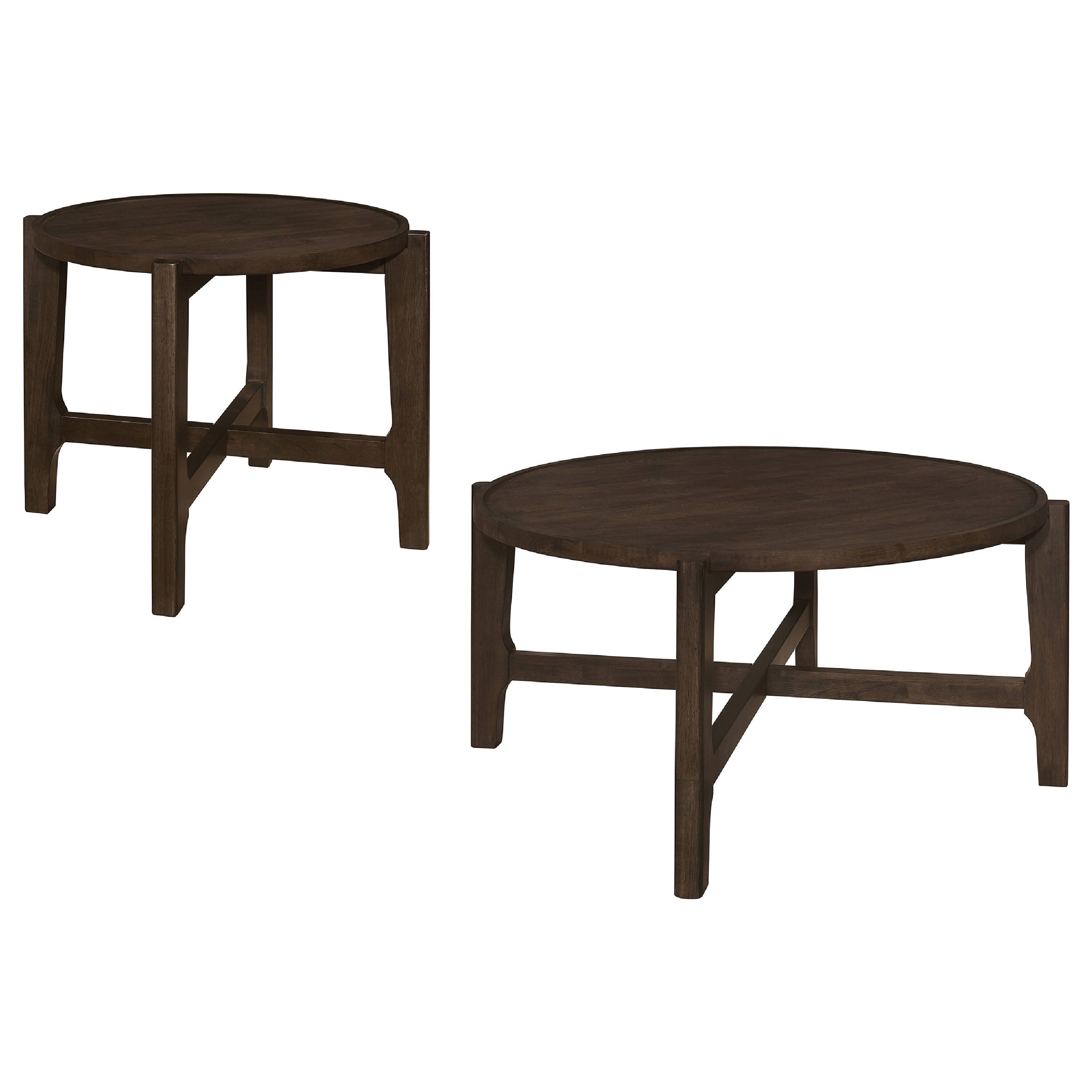 Front. Manhattan Lane - Katie 2Pc Coffee and End Table Set, X-cross Base, Solid Wood - Brown, Black.