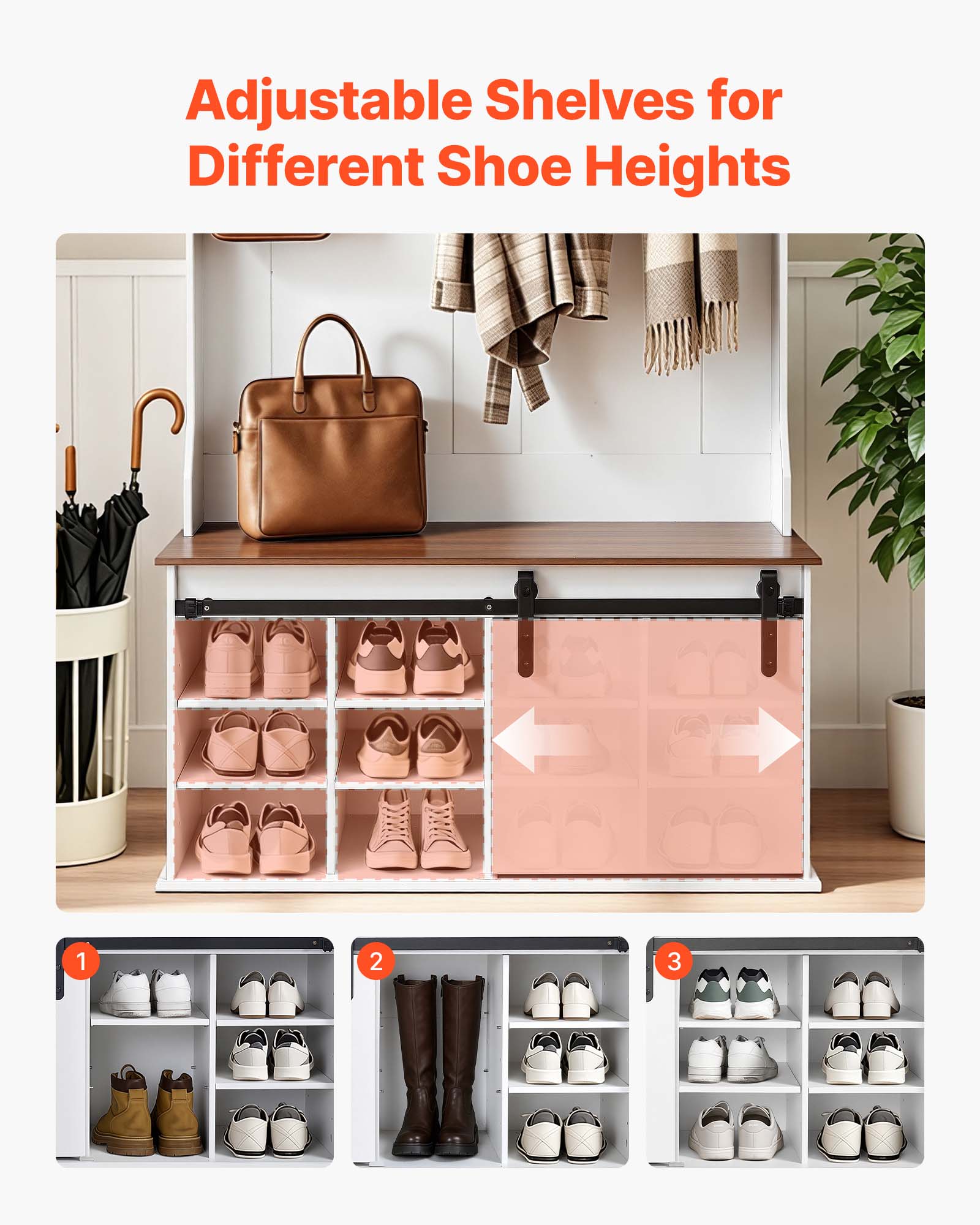 Adjustable Shelves for Different Shoe Heights

1
2
3