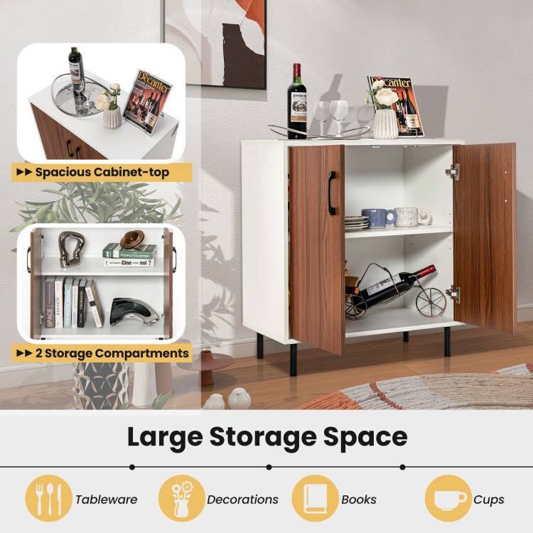 - Spacious Cabinet-top
- 2 Storage Compartments

Large Storage Space

- Tableware
- Decorations
- Books
- Cups