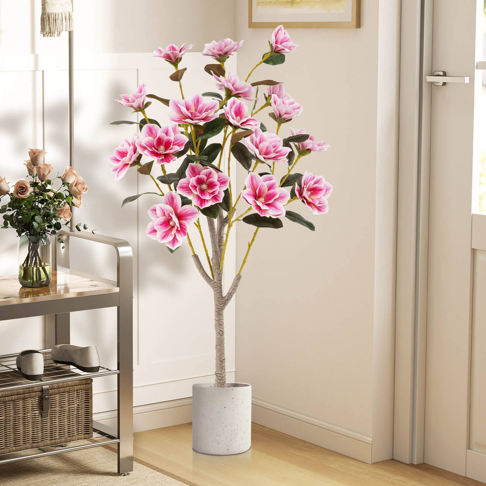 Alt View 1. Costway - Costway 2 PCS 51" Artificial Magnolia Tree with Elegant PEVA Leaves Multi-branch Trunks - Green,White,Pink.