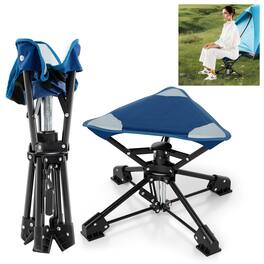 Gymax - 360 degree Swivel Camping Stool Foldable Outdoor Chair w/Oxford Seat & Metal Frame Black - Blue