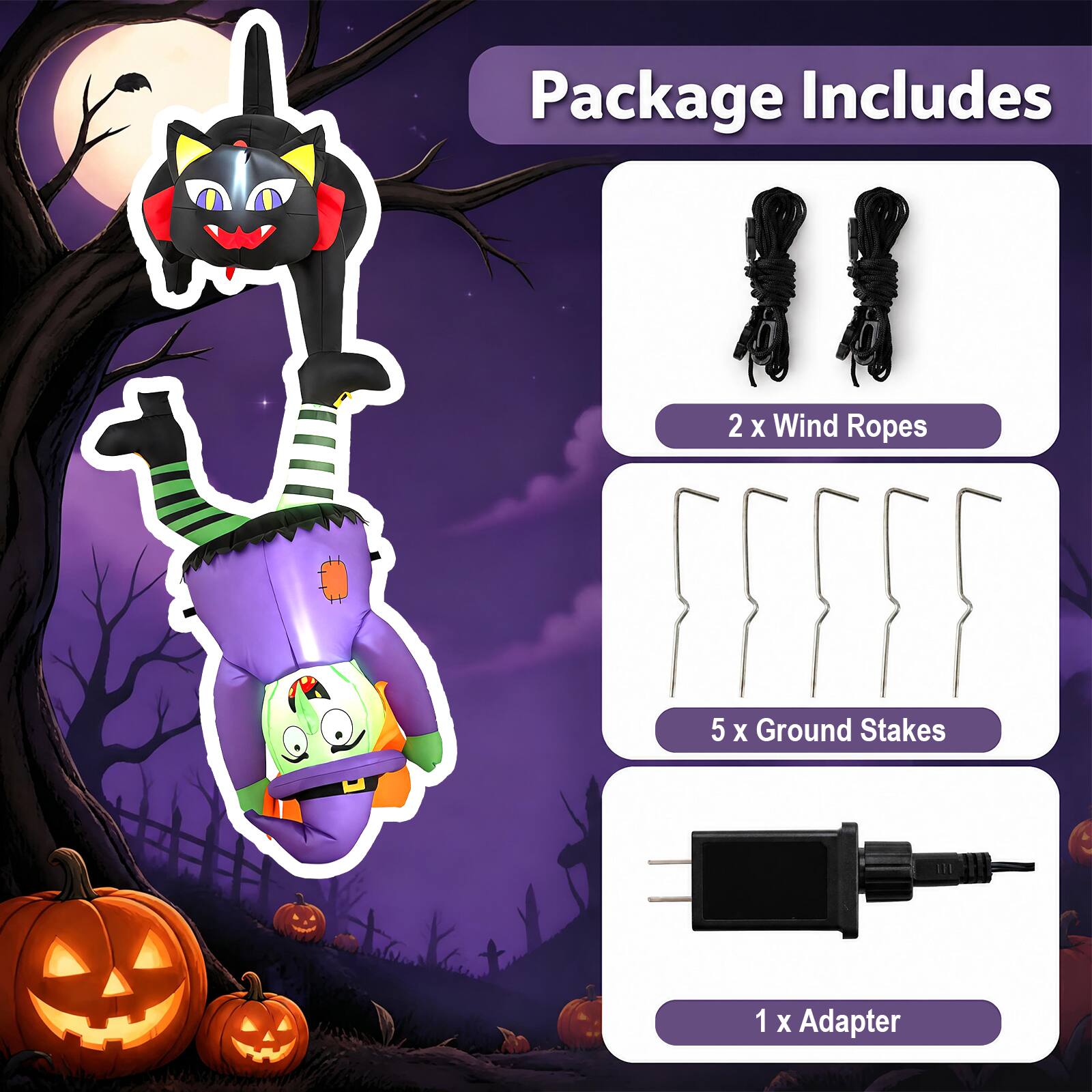 Package Includes
2 x Wind Ropes
5 x Ground Stakes
1 x Adapter