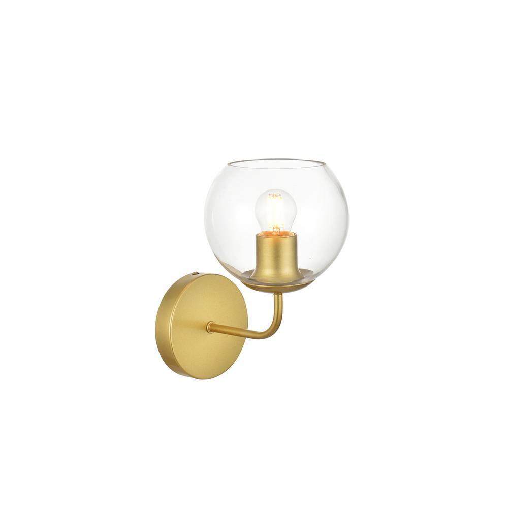 Back. Living District - Genesis 1 light Brass and Clear Bath Sconce - Brass And Clear.