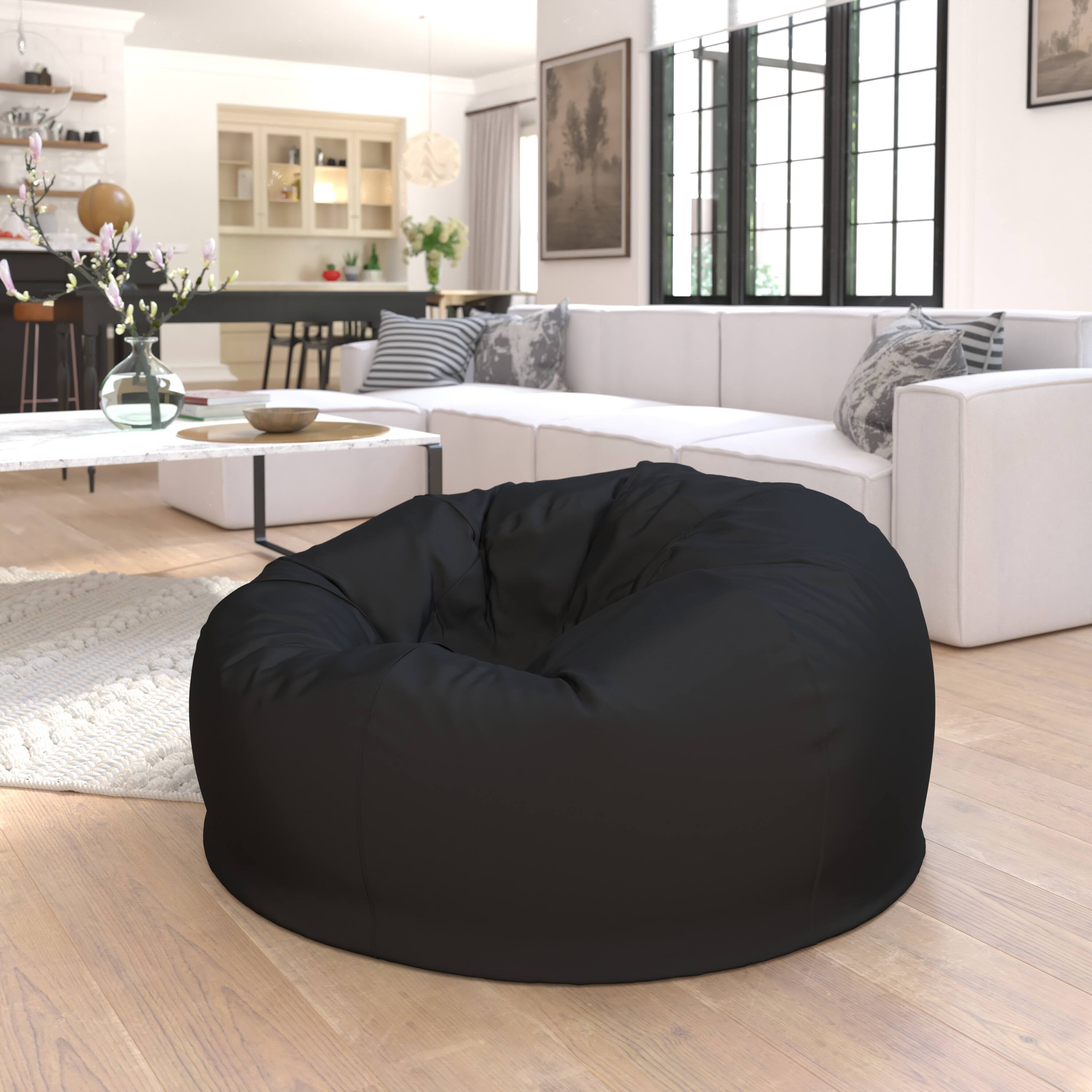 Angle. Flash Furniture - Duncan Oversized Solid Black Refillable Bean Bag Chair for All Ages - Black.