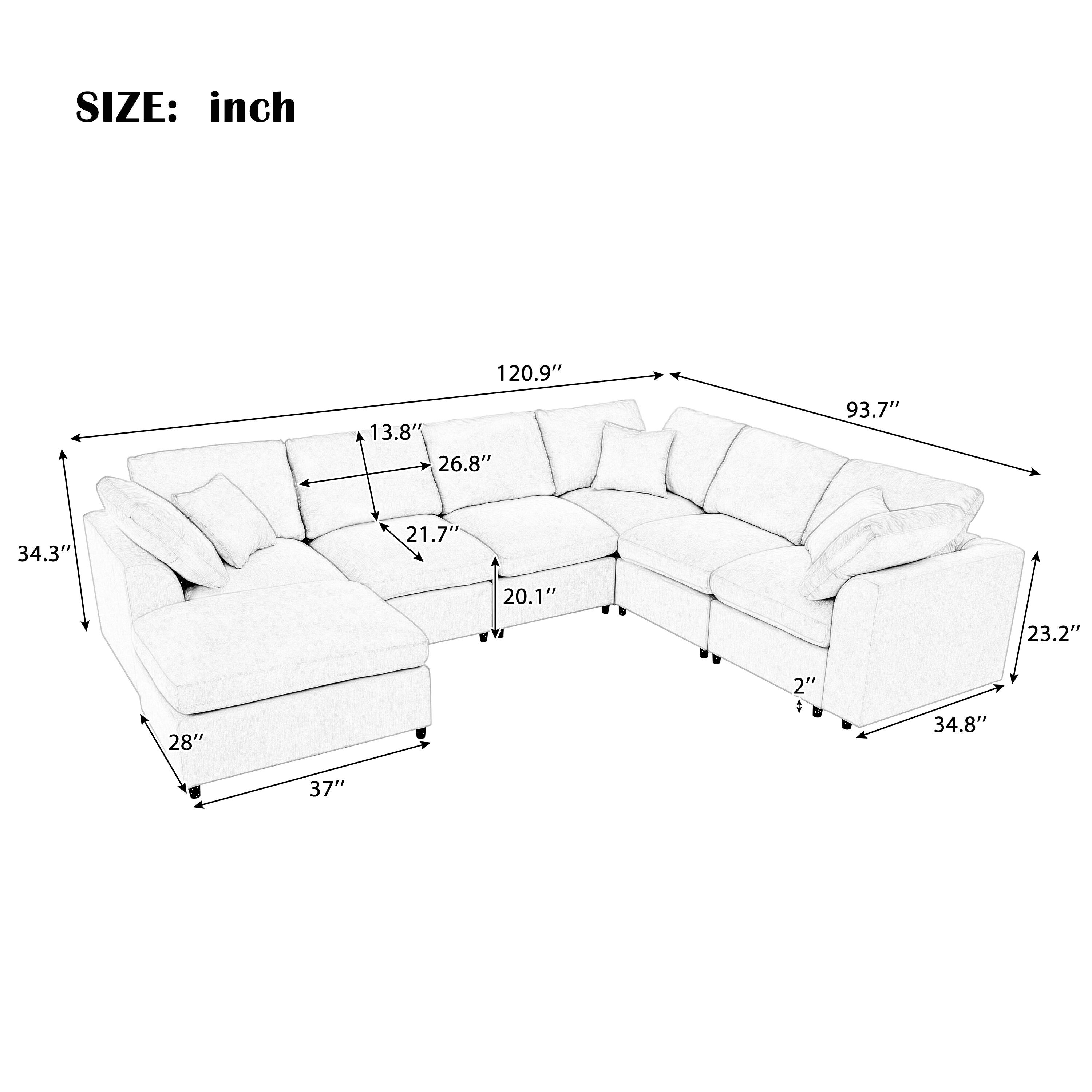 SIZE: inch  
120.9" 13.8" 26.8" 93.7" 34.3" 21.7" 20.1" 23.2" 2" 28" 34.8" 37"
