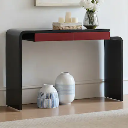 Front. Kings Brand Furniture - Kings Brand Furniture Yuma Wooden Rounded Silhouette Console Table - Black with Red.